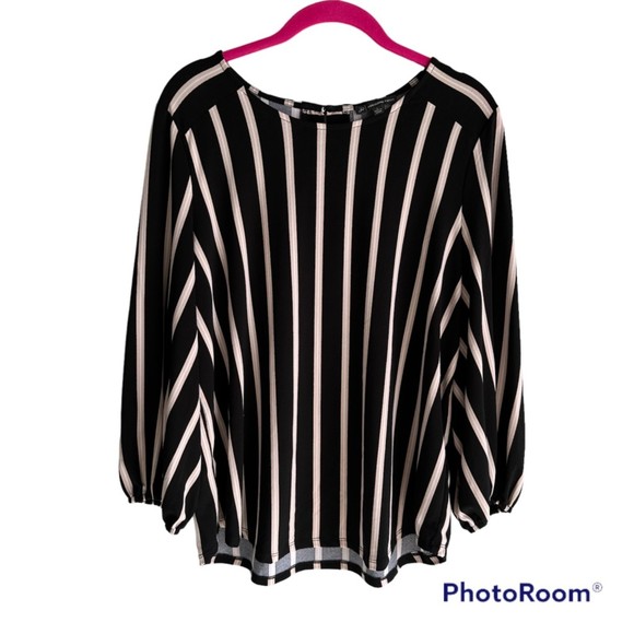 ADRIANNA PAPELL Black and Pink Striped 3/4 Sleeve Ladies Career Blouse, L - Picture 1 of 6